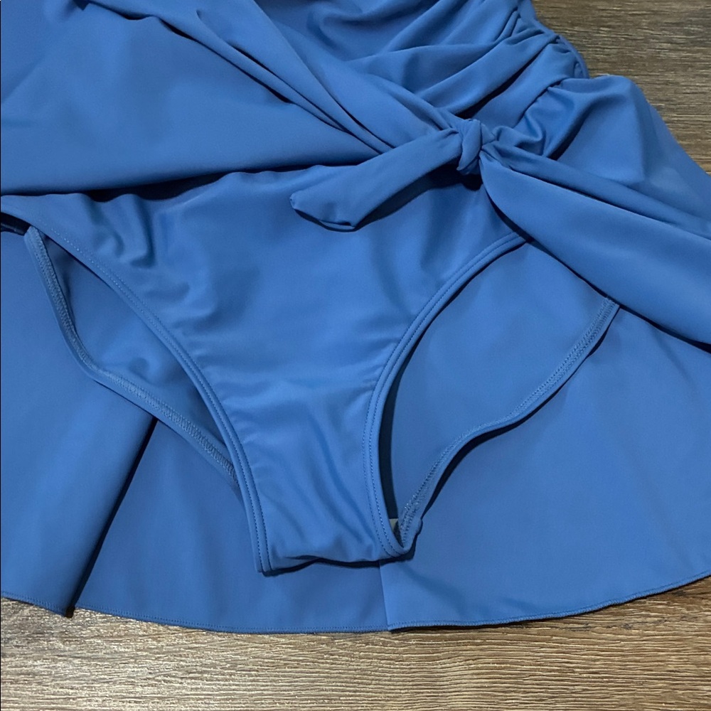 Amoressa Blue Ruffle One-Piece Swim Dress - Picture 3 of 9